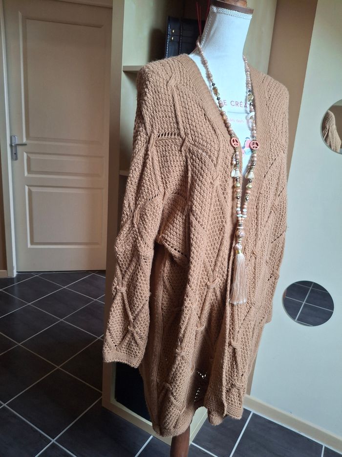 Gilet long torsadé camel - photo numéro 2