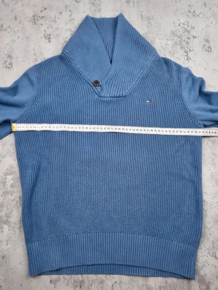 Pull col châle Tommy Hilfiger bleu – Taille M Homme (mesures en photos) - photo numéro 6