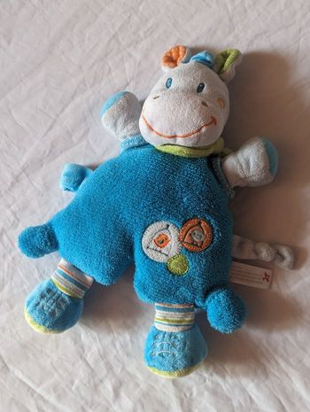 Petit Cheval Bleu Doudou Veste Bleue Bandana Vert Pois Animal Faune Peluche Petits Enfants Bébés