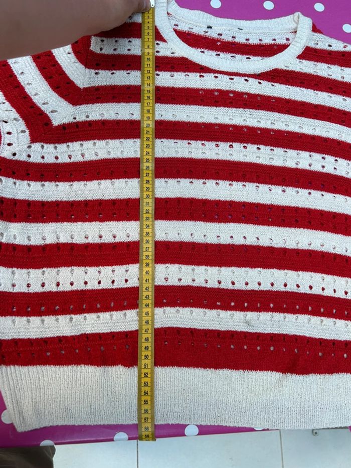 Pull tricot à rayures et à trou esmara - maille taille 38 été - photo numéro 6