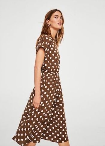 Robe mi longue à pois marron
