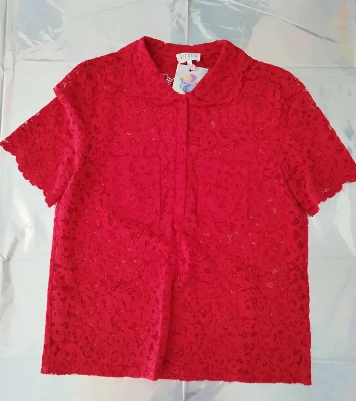 Blouse manches courtes dentelle rouge Claudie Pierlot - photo numéro 4