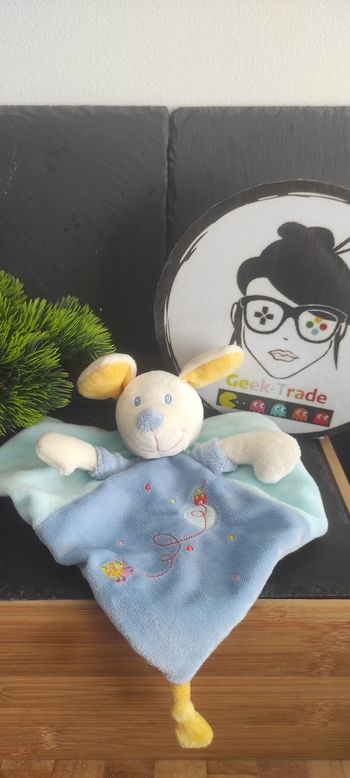 Mots d'enfants doudou chien plat carré bleu blanc maison oiseau Rayé Jaune Rose