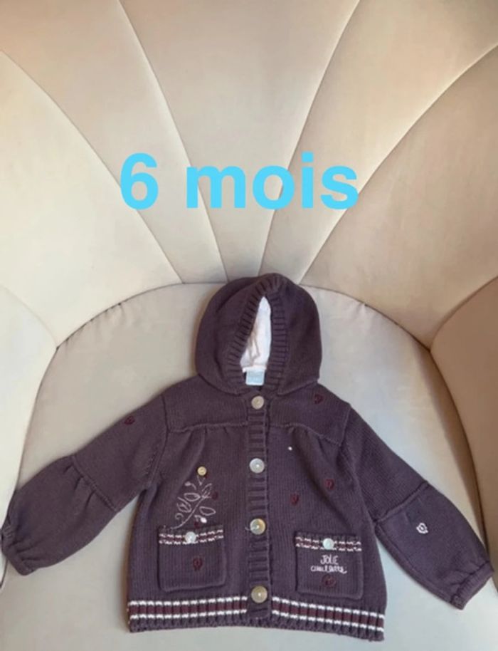 Gilet à capuche doublée jersey aubergine 6 mois - Cadet Rousselle - photo numéro 2