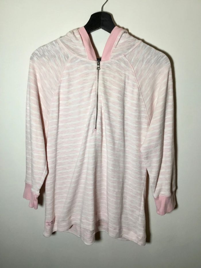 Sweat 1/4 zip à capuche manches 3/4 pour femme Lauren jeans co Ralph Lauren rose taille XL 090