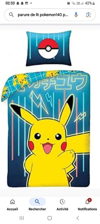 Parure de lit pokemon neuve emballer 140 ×200
