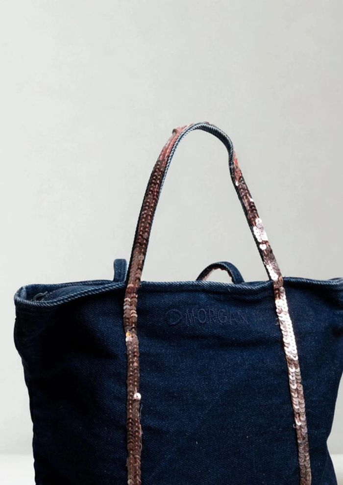 Sac cabas en jean bleu foncée et sequins • Denim & Sequins Tote Bag Morgan - photo numéro 2