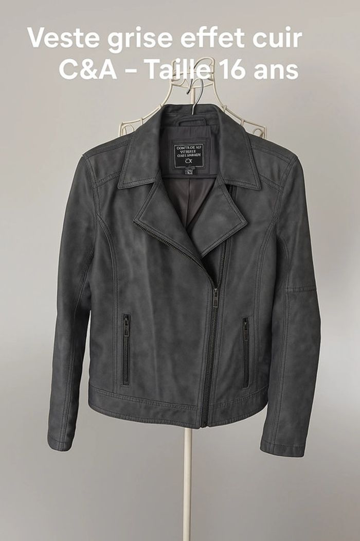 Veste grise effet cuir C&A - Taille 16 ans