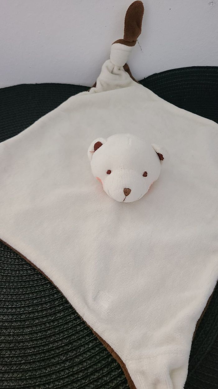 Doudou ours plat blanc marron Babou - photo numéro 3
