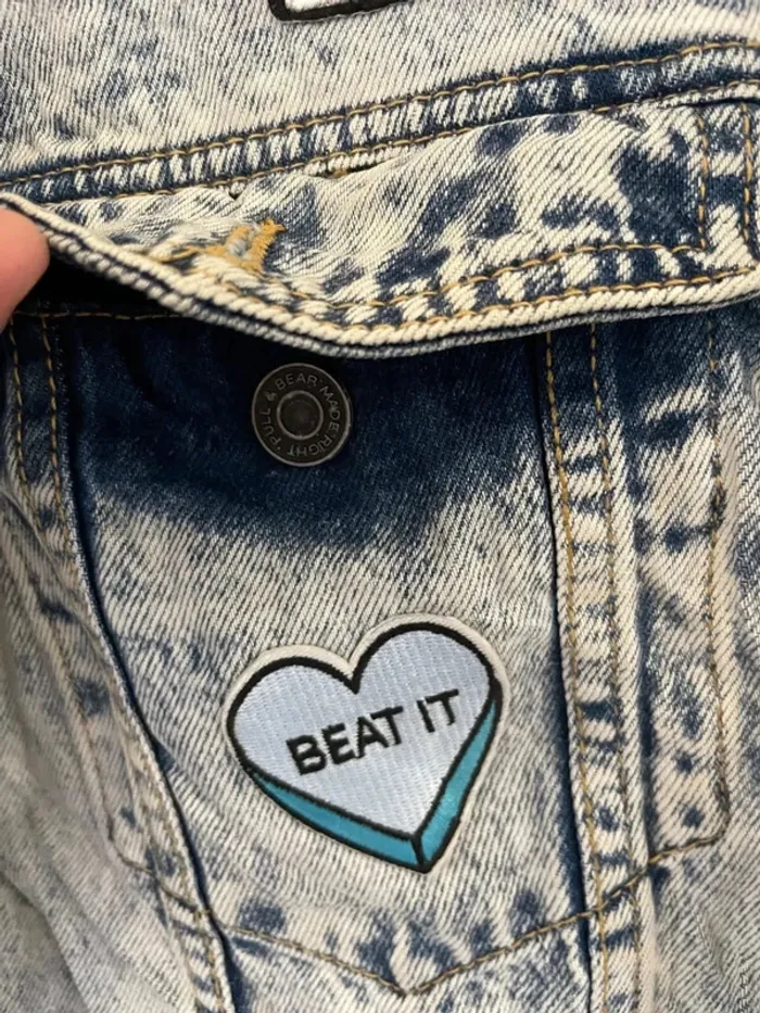 Denim Jacket Veste jean Pull & Bear patchs Womens XL - photo numéro 8