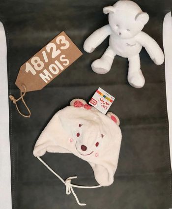 Bonnet cache  oreilles 👣  tête d'ours,  tout doux,  dpam 18/23mois