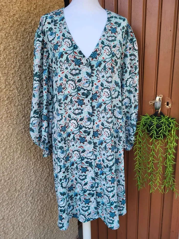 Robe chemise fleuri menthe multicolore gemo taille 54 - photo numéro 2