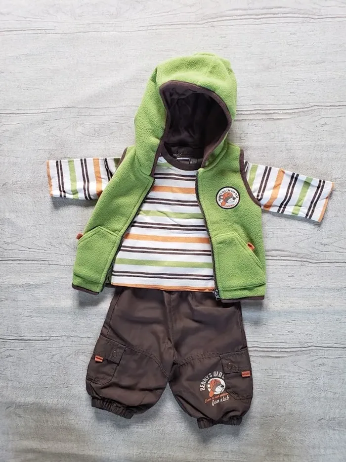 Ensemble garçon vert et marron 6 mois