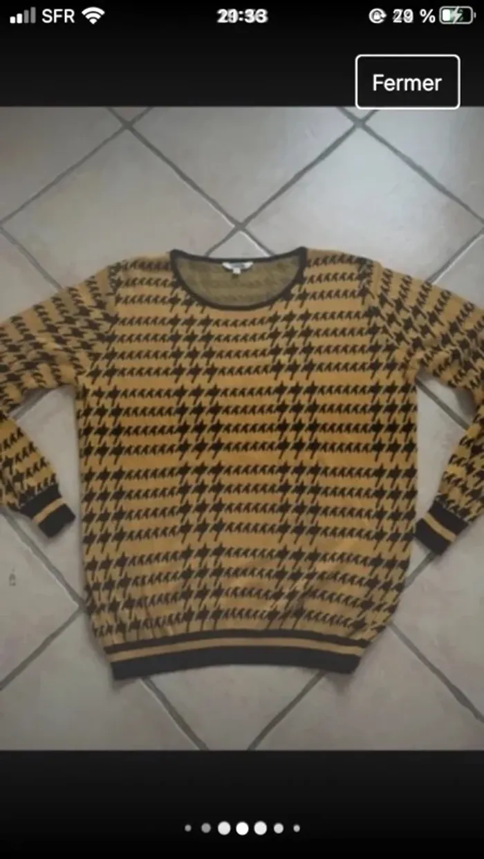 Magnifique pull moutarde et noir pied de coq en excellent état en 42 de la boutique Zamba