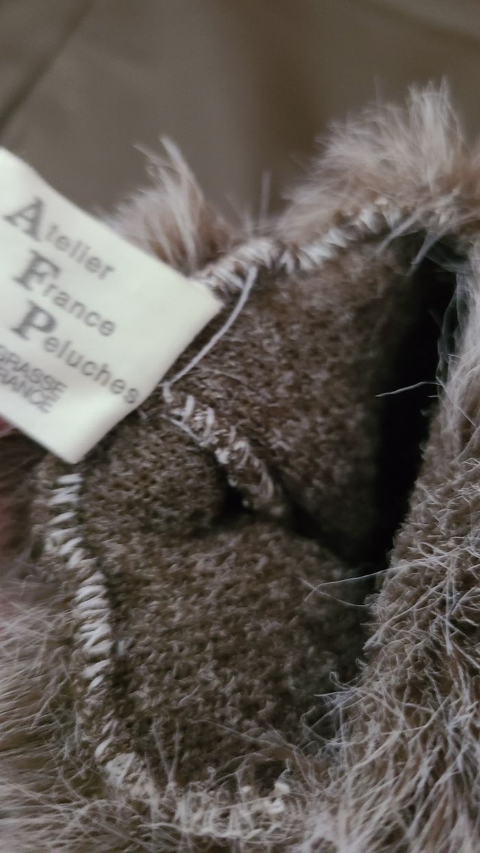 Doudou marionnette marmotte ATELIER FRANCE PELUCHES gris poils longs - photo numéro 4