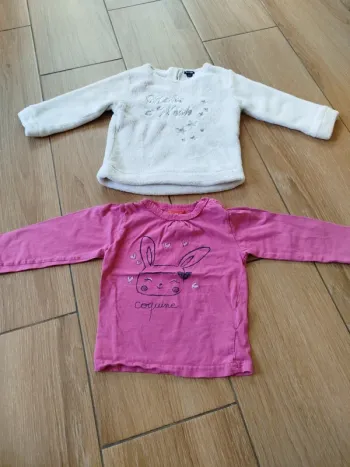 Lot pull chaud + t-shirt longues manches bébé fille 24 mois