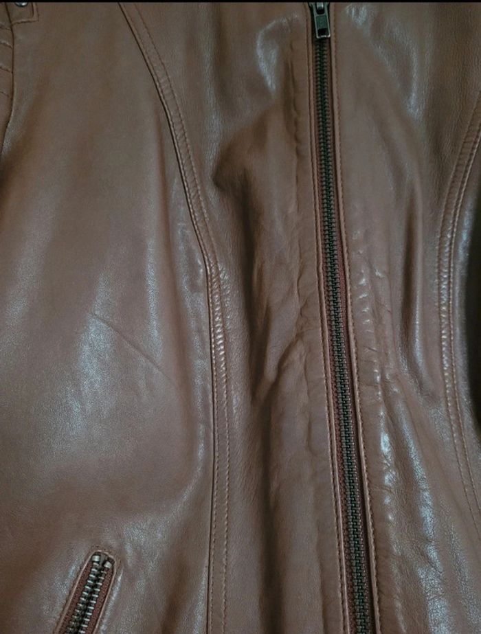 Veste en cuir Naf Naf camel - photo numéro 5