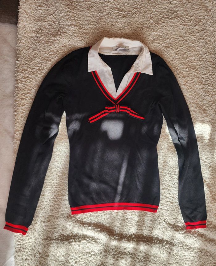 Pull col Claudine Morgan noir, rouge et blanc T.34/XS