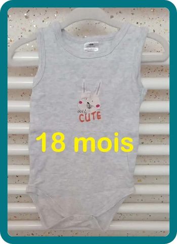 Body sans manche gris motif lapin Taille 18 mois