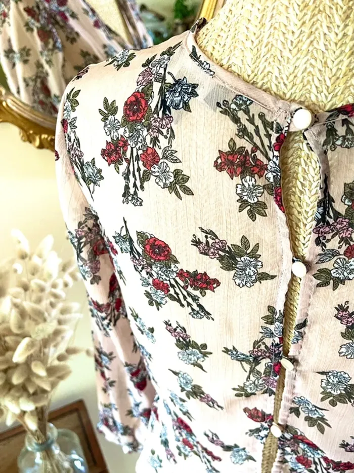 Sublime blouse chemise fluide chic fluide Haut Transparent Floral - photo numéro 14