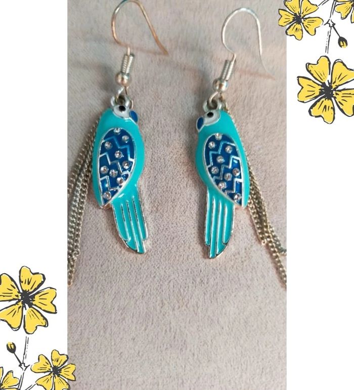 Boucles d’oreilles perroquet bleu & turquoise – Fantaisie originale - photo numéro 2