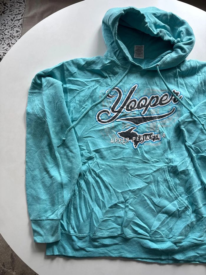 Sweat à capuche turquoise Yooper Upper Peninsula – Jerzees – Taille M - photo numéro 2