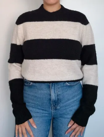 Pull à rayures noir et beige - Kiabi