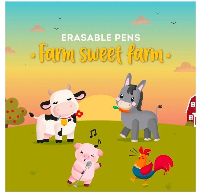 Lot de 4 stylos effaçables Legami neufs thème Animaux de la ferme - photo numéro 2