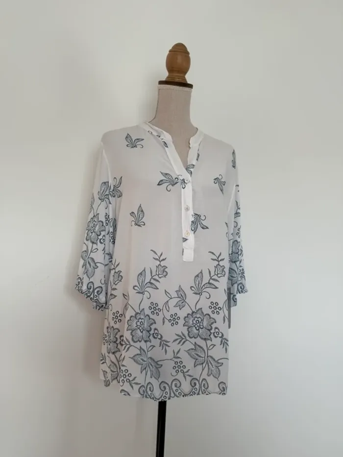Blouse chemisier camisa bleu blanc neuf t-shirt camisa Camicia Overhemd folder Blusa chemise Cami - photo numéro 3