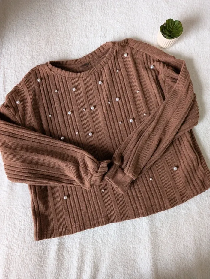 🍂 Pull marron à perles Shein - S - photo numéro 2