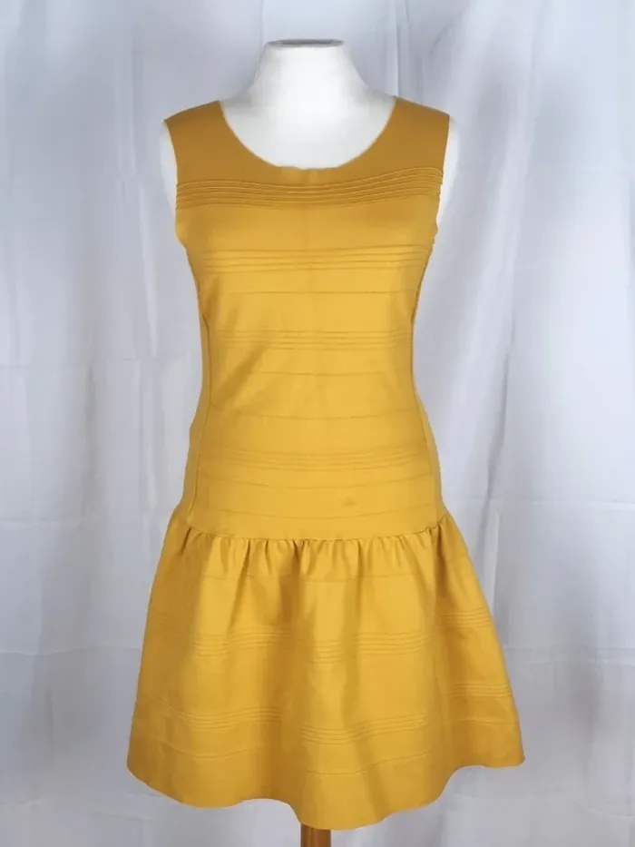 Maje Robe Madison Moutarde sans manche T2/38/M taille petit - photo numéro 2