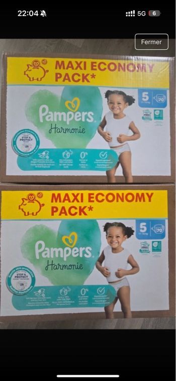 2 cartons de couches Pampers taille 5