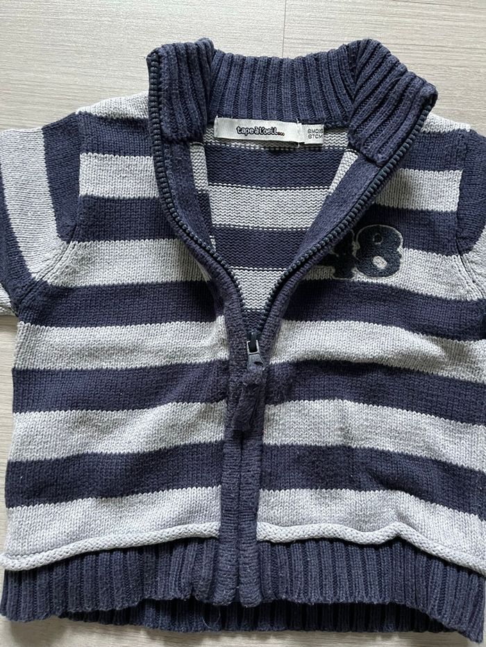 Gilet zippé rayé gris marine « 48 » 6 mois - photo numéro 2
