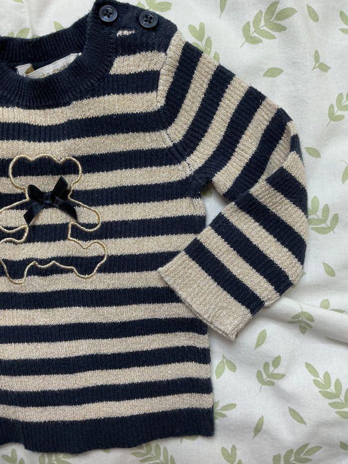 pull léger cotelé marine et beige à paillettes lulu castagnette 3 mois - photo numéro 5