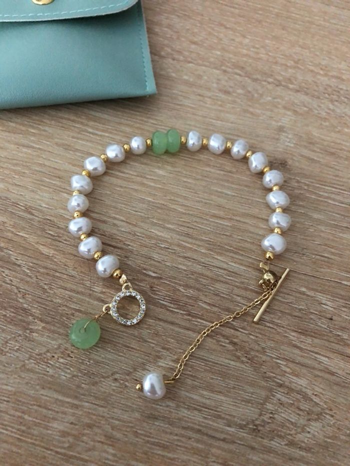 Bracelet fantaisie perles blanches et vertes - photo numéro 3