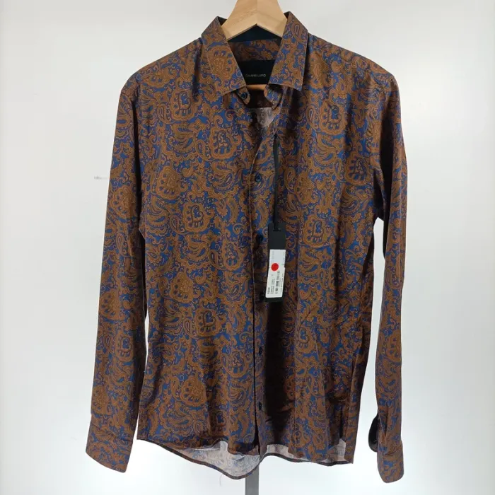 Chemise manches longues à motifs bleu et marron - baroque, cachemire - Taille S - A026