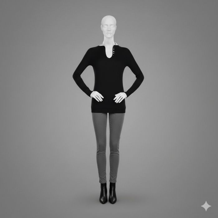 Pull Noir Tendance avec Inscription "ARMY" - Col V Boutonné