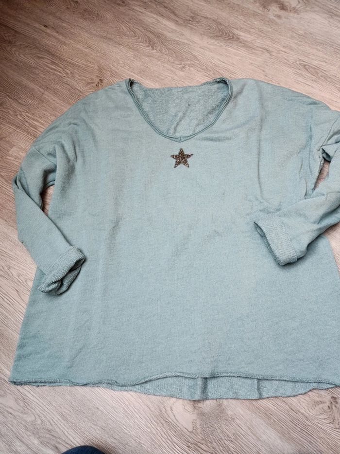 Pull Vert d'eau avec Étoile taille unique