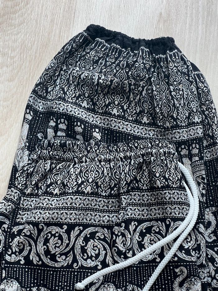 Pantalon mixte thaïlandais noir et blanc motifs éléphants et taille élastique - (S/M) - photo numéro 8