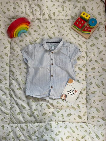 chemise manches courtes bleu clair rayé blanc 18 mois obaibi