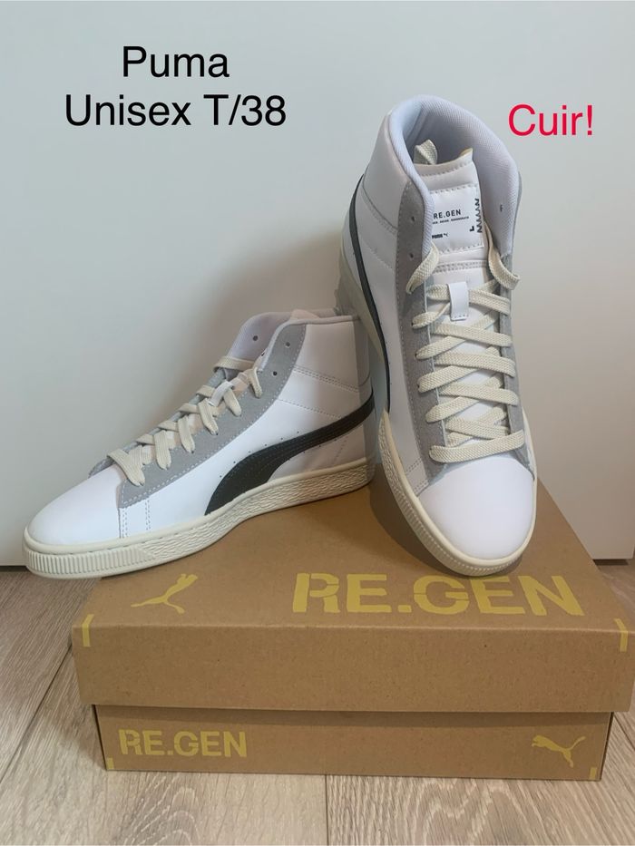 Baskets Puma RE.GEN montantes neuves 38.5 blanc gris unisexe boîte cuir”
