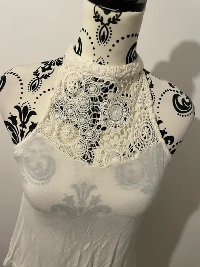 Débardeur sans manches blanc col montant dentelle crochet rue 21 taille S - photo numéro 2