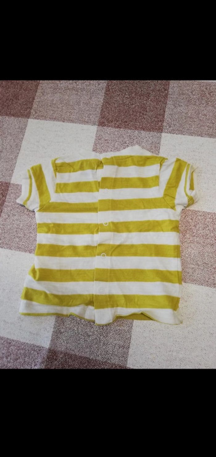 Tee shirt 1 mois manches courtes rayé blanc/moutarde Kiabi - photo numéro 3