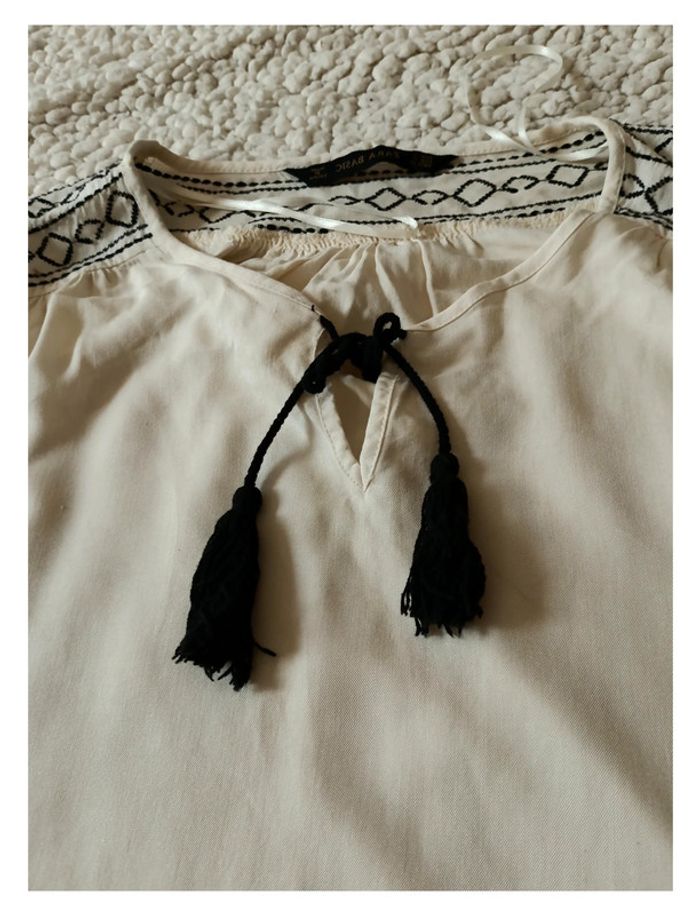 Blouse bohème Zara Basic blanche brodée – manches 3/4 cute vintage old school - - photo numéro 2
