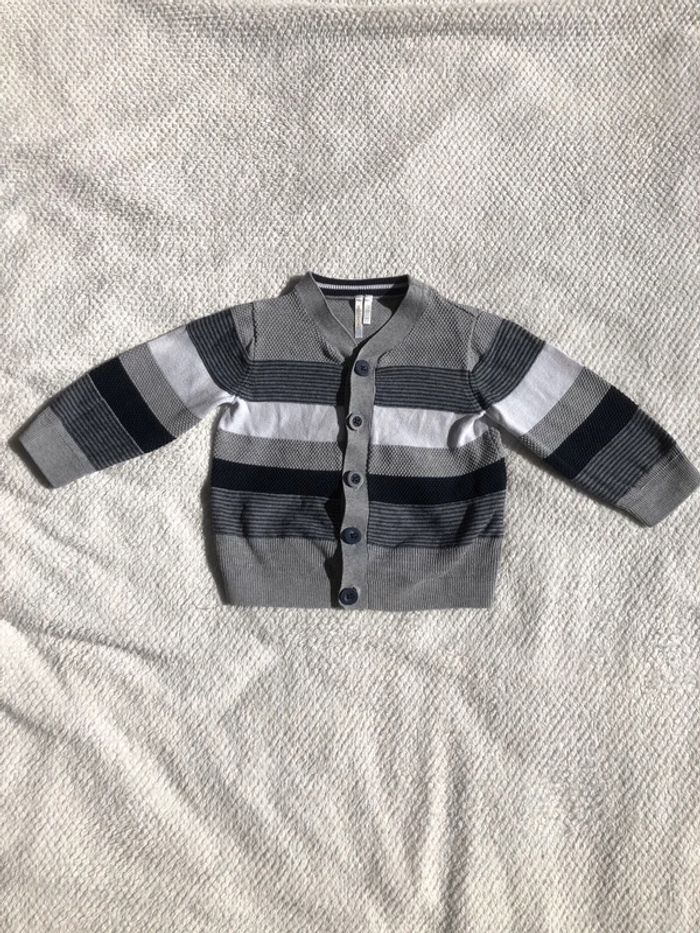 Gilet à boutons rayé bleu et gris bébé garçon Orchestra 12 mois