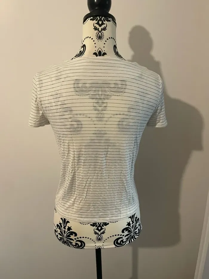 T-shirt à manches courtes blanc rayure argenté col rond pimkie taille 36 - photo numéro 4