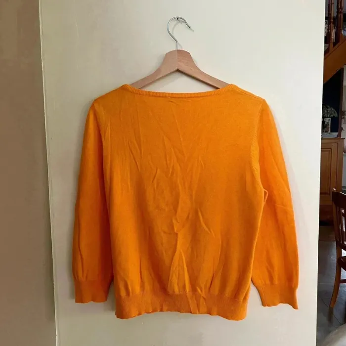 Gilet fin orange Promod T38-40, col rond, manches 3/4, maille légère boutonnée V030 - photo numéro 8