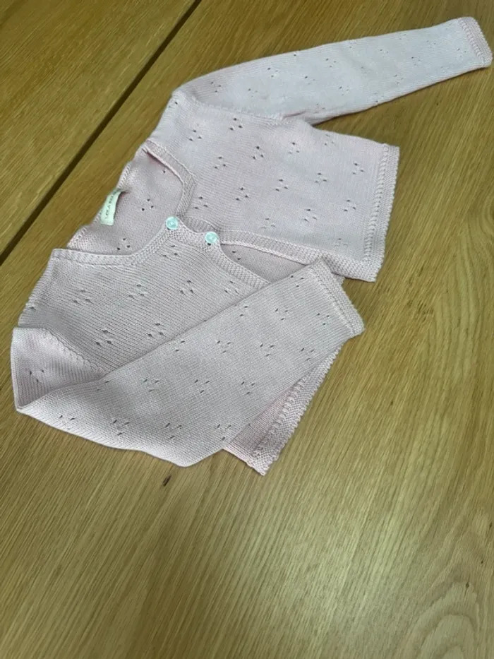 Gilet court ML rose tricoté en 100% coton - Taille 3 Ans - photo numéro 6