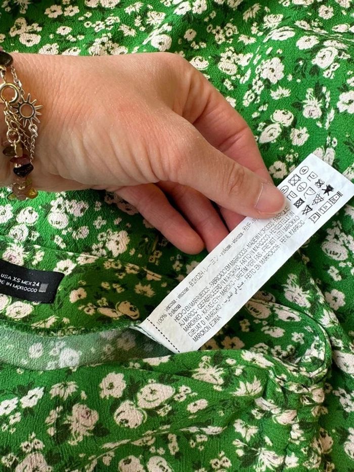 Jupe mi-longue verte à motif floral blanc, taille XS - Zara - photo numéro 7