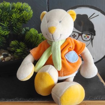 Doudou Peluche Moulin Roty Ours Nestor Et Capucine Orange Vert Bleu #geektradedoudou